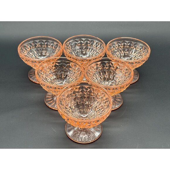 Vintage Jeannette Holiday Buttons & Bows Pink Depression Glass Sherbert Cups - Picture 6 of 9